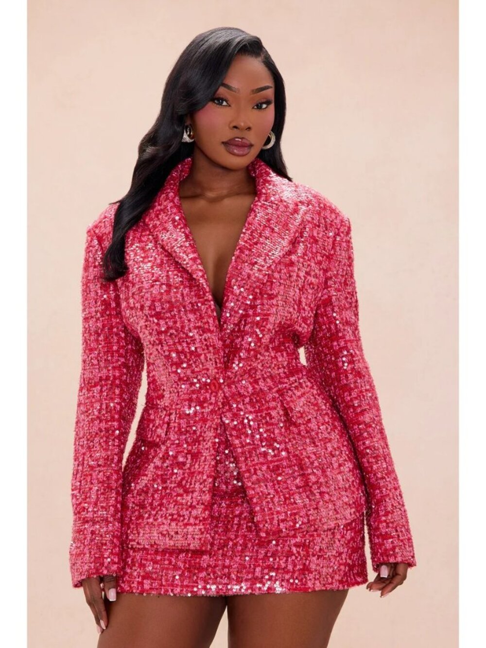 Fashion Nova NovaLuxe Margot Embellished Pink Sequin Tweed Blazer 2X
